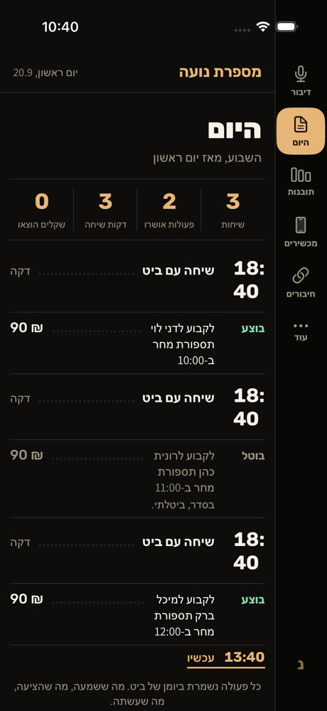 היומן אחרי שהתור נרשם